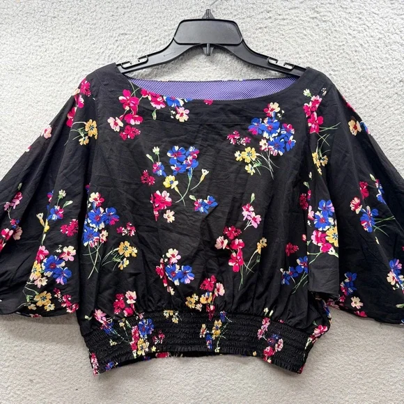 Anthropologie Maeve Adelaide Top Blouse Black Floral Crop Dolman Sleeve Women SP - Picture 11 of 16